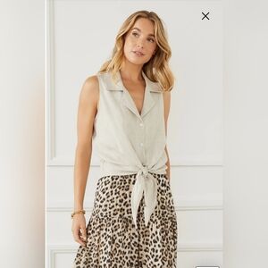 Karen Kane Tie Front Sleeveless Linen Top Boho Beach  Size XL
